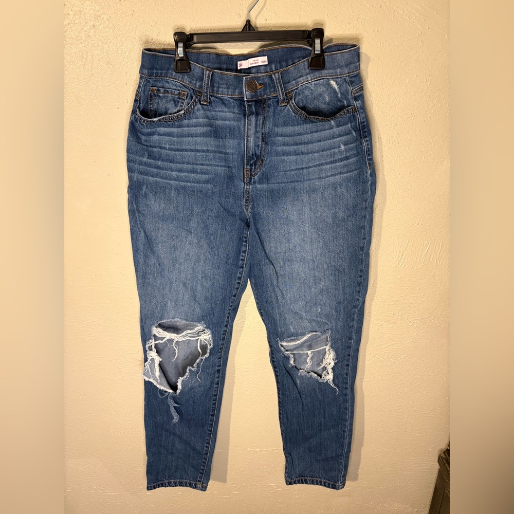 SO Women's Distressed Blue Mom Jeans